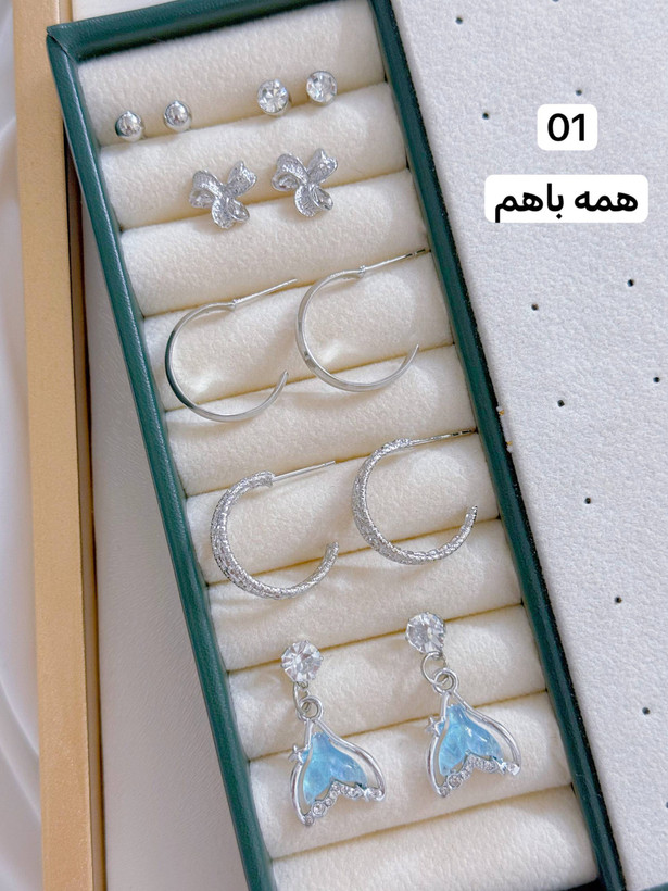 کالکشن گوشواره پکی 6جفتی صدفی کد E095