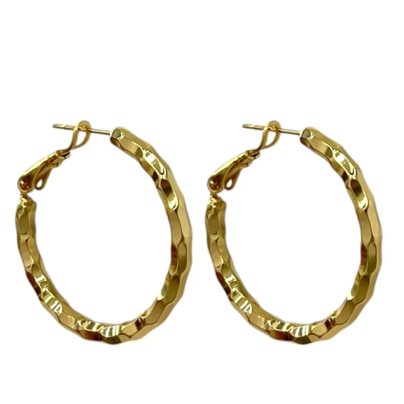 گوشواره زنانه طرح طلا ژوپینگ مدل حلقه ای تراش دار کد E107