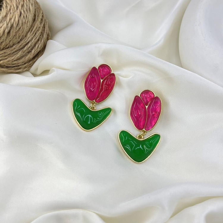 گوشواره زنانه میناکاری مدل گل لاله کد E110