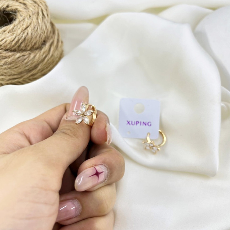 گوشواره زنانه طرح طلا ژوپینگ مدل گل جواهری کد E114