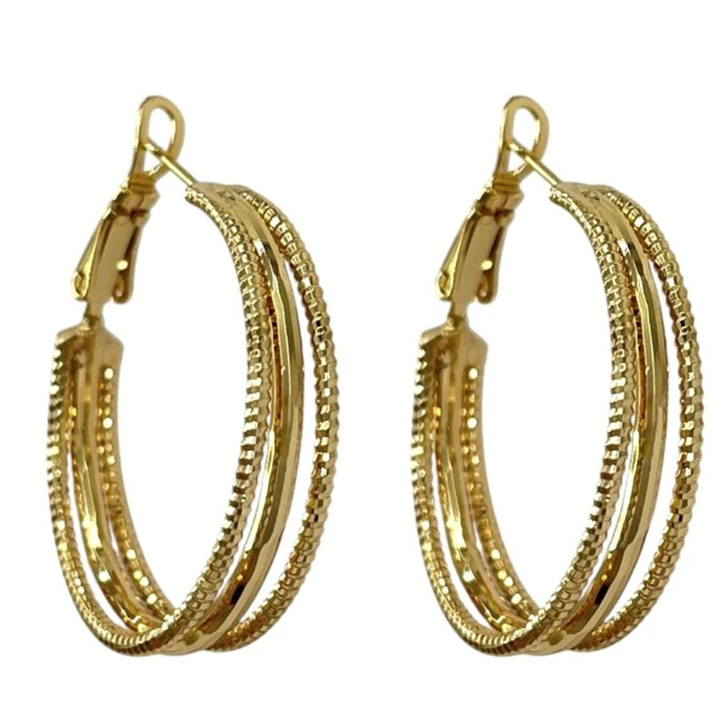 گوشواره زنانه طرح طلا ژوپینگ مدل حلقه ای تراش کد E118