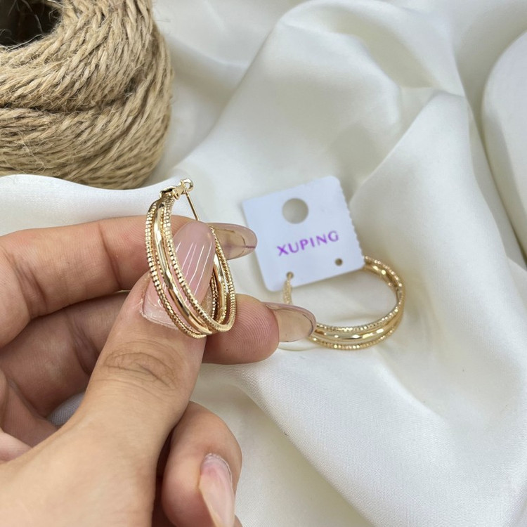 گوشواره زنانه طرح طلا ژوپینگ مدل حلقه ای تراش کد E118