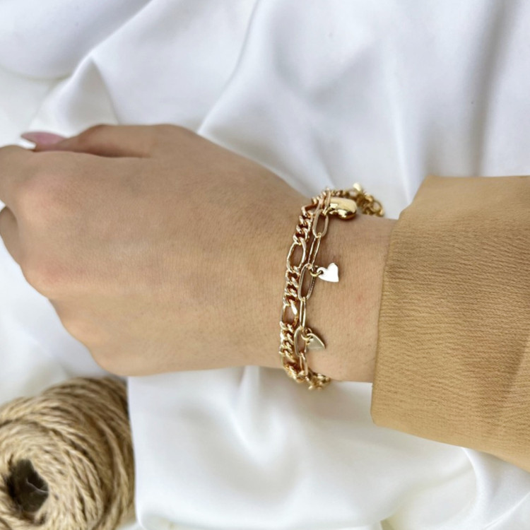 دستبند زنانه طرح طلا ژوپینگ مدل قلب و فیگارو کد B061